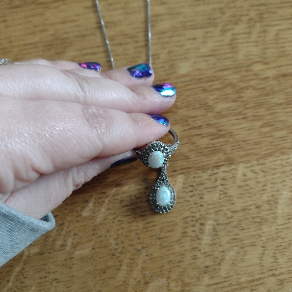 Real opal diamond ring and necklace.